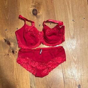 Adore Me Vibrant Red Lace Underwire Bra & Brief Set